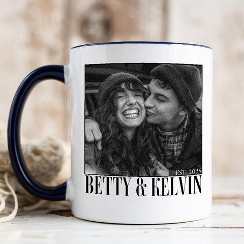 Couple Photo Mug, Personalized Name Custom Black White Photo, Romantic Matching Couple, Personalized Coffee Mug, Gifts For Him Her Honey, Ceramic 11 15oz Cup, Gifts For Valentine