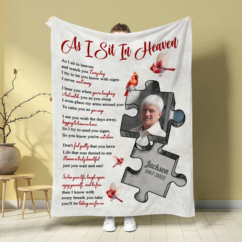 Sympathy Gifts, Memorial Blanket With Photo, Remembrance Blanket, Heaven Inspired, Memorial Keepsake, Heaven Watching Over Words, Symbolic Piece Silhouette With Photo, Loss Of Mom Dad