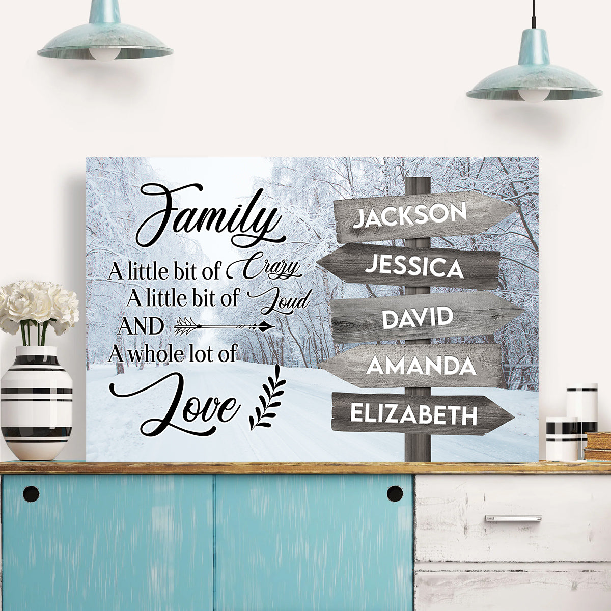 Family Gifts, Winter Family A Little Bit Of Crazy A Little Of Loud And Whole Lot Of Love Gifts For Mom Dad, Poster Canvas Art