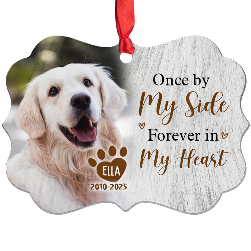 Pet Loss Gifts, Once By Side Forever In Heart Upload Memorial Pet Photo Medallion Aluminum Ornament, Personalized Memorial Ornament With Photo, Gifts For Loss Of Dog, Tree Decor