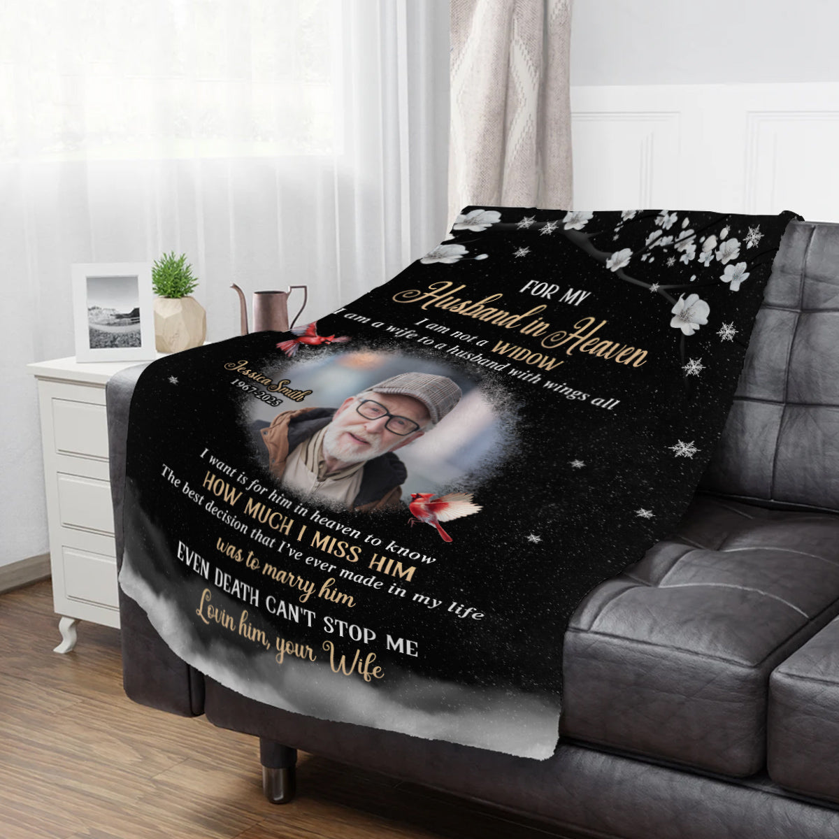 Sympathy Gifts, Memorial Blanket With Photo, For My Husband In Heaven I Am Not A Widow I Am A Wife To  Husband With Wing, Loss Of Loved Ones Blanket, Funeral Gifts For Anniversary
