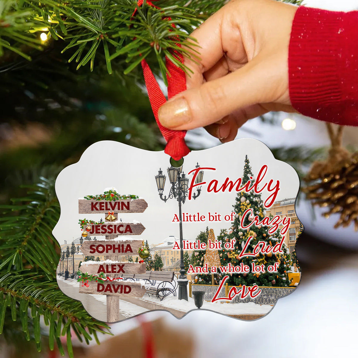 Family Little Bit Of Crazy, Little Bit Loud And Whole Lot Of Love Wooden Street Sign With Names Christmas Ornament Gifts