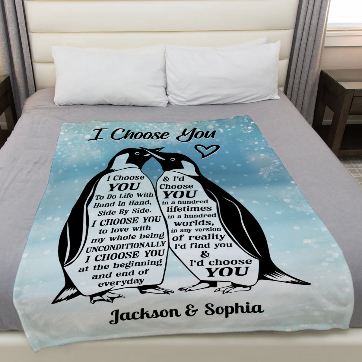 Mr And Mrs Gifts, Penguin Couple Silhouette Vintage I'd Find You & I'd Choose You, Personalized Blanket, Gifts For Him Her Honey, Custom Fleece Sherpa Blanket For Valentine Anniversary
