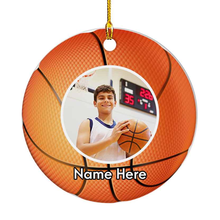 Personalized Christmas Ornament For Son Grandson Boy From Family Basketball Lovers Gifts Custom Name Sport Ornament Basketball Sport Player With Name And Photo Hanging Tree On Birthday