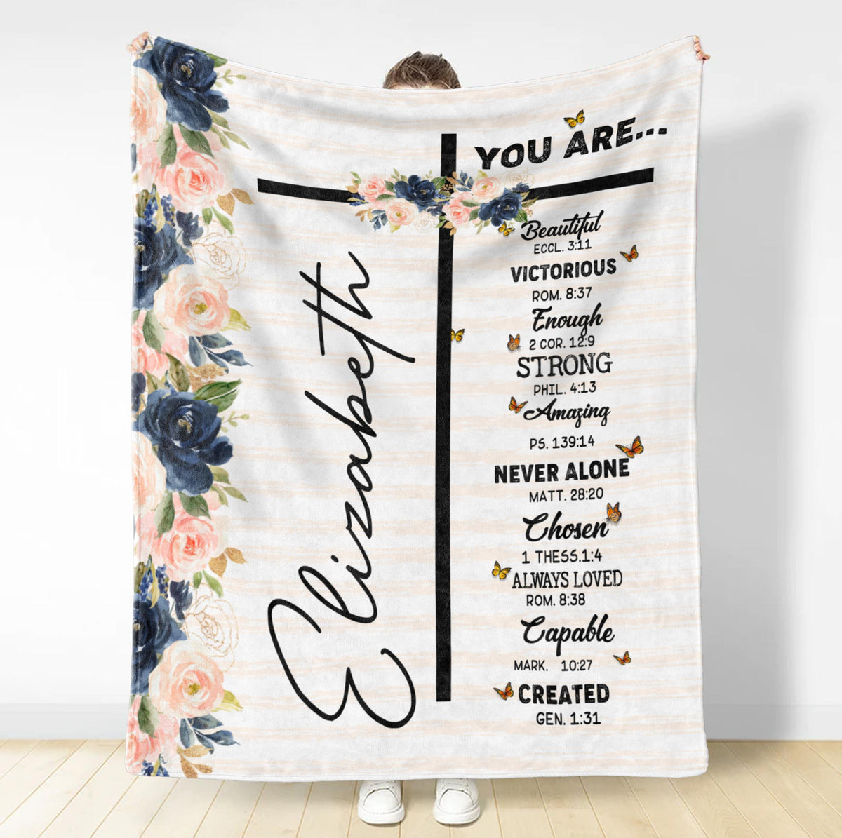 Personalized Blanket For Daughter Sisters From Family Friends Gifts Ideas For Christian Cross Flowers You Are Strong Chosen Loved Custom Name Fleece Sherpa Blanket For Birthday