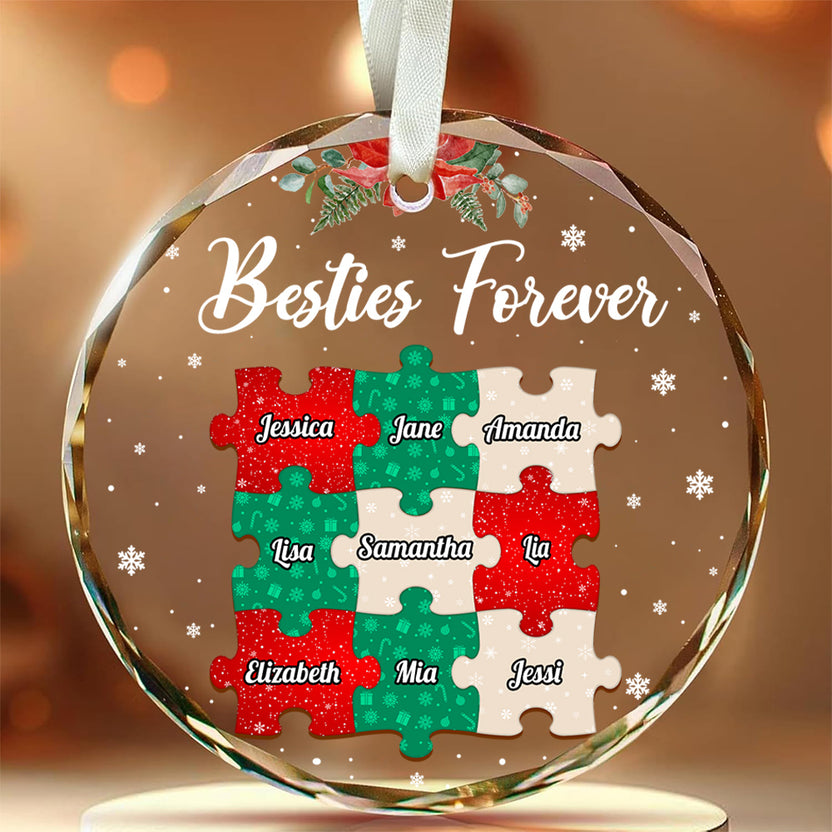 Custom Glass Friends Cute Forever Ornament, Personalized Names Friendship Christmas, Elegant Friend Holiday Keepsake, Personalized Christmas Ornament, Gifts For Unbiological Sister