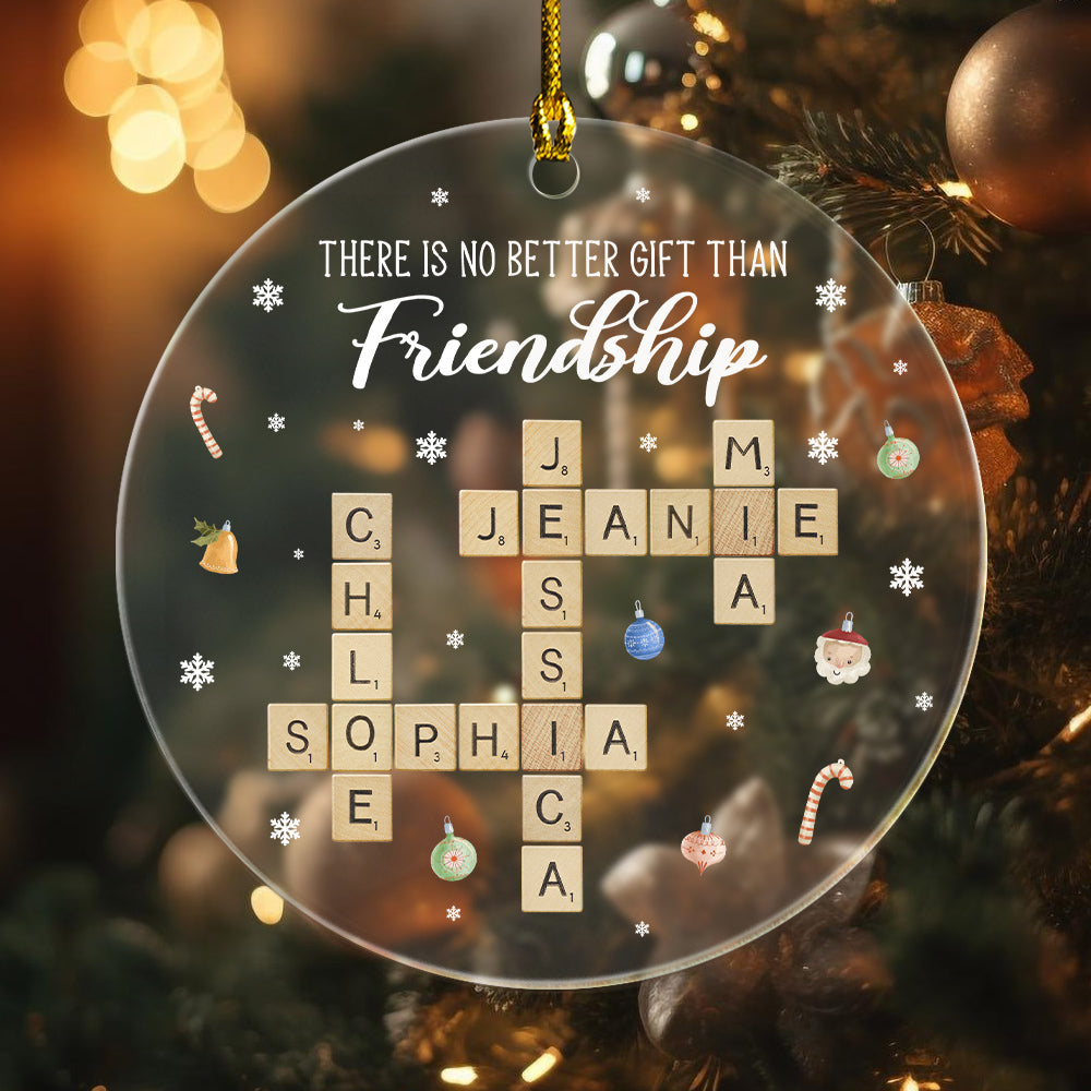 Friendship Acrylic Ornament, Personalized Scrabble Name Ornament, Custom Friends Gift, Christmas Clear Round Keepsake, Best Friend Gift