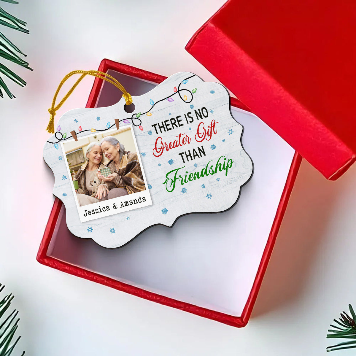 There Is No Greater Gifts Than Friendship Friends Together Xmas Light Snowflakes, Personalized Christmas Ornament, Gifts For Old Ladies, Xmas Tree Decor, Friends Ornament