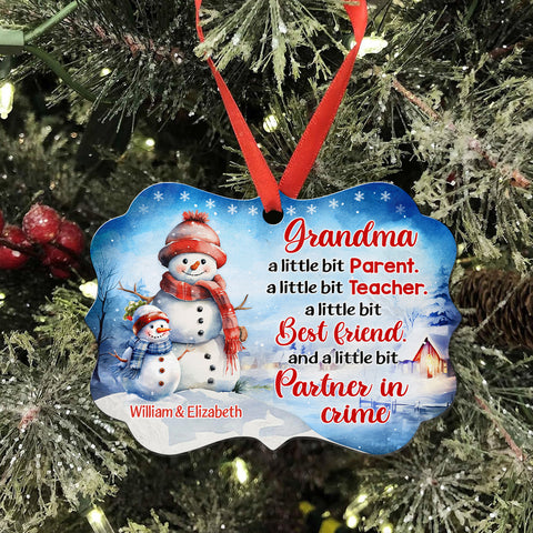 Grandma Gifts, Cute Grandma A Little Bit Parent A Little Bit Teacher, Personalized Christmas Ornament, Gifts For Nonna From Grandkids, Xmas Tree Decoration Medallion Aluminum Ornament
