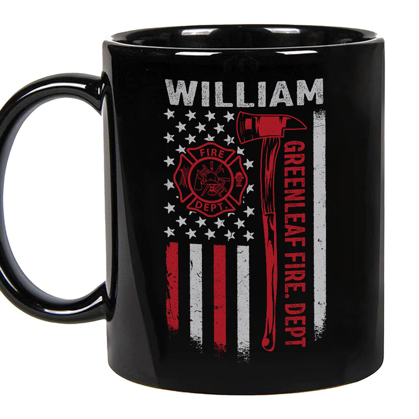Personalized Coffee Mug For Dad Men Team From Family Friend Funny Firefighter Gifts Firefighter Red Hammer Vintage Flag Custom Name Black Ceramic 11 15Oz Cup For Birthday Christmas