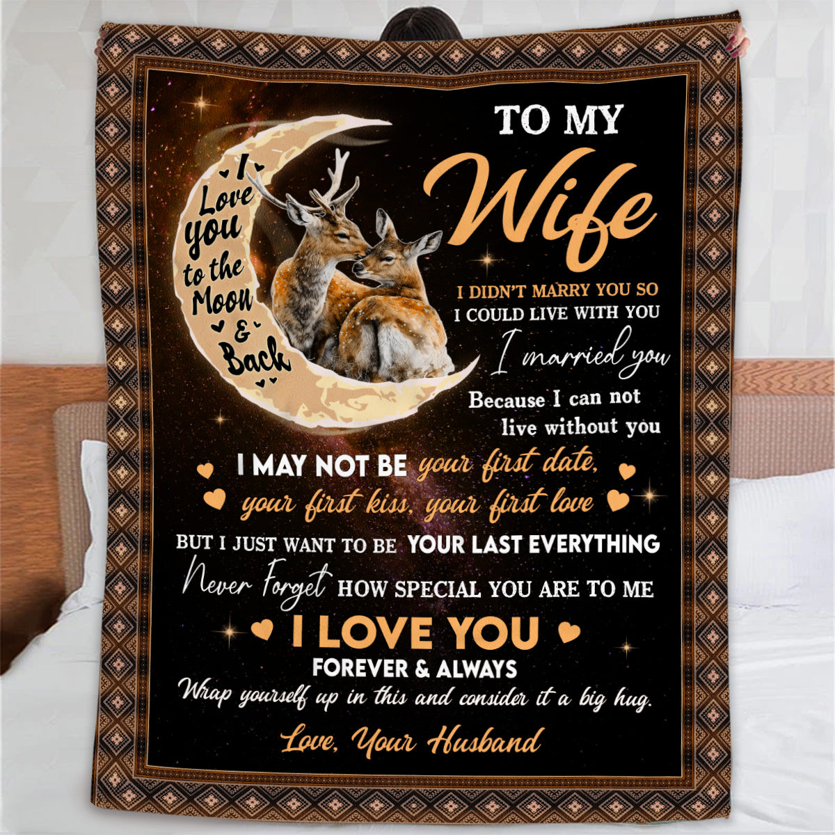 Wifey Gifts, I Didn't Marry You Deer Couple Moon, Personalized Blanket, Gifts For Wife Couple, Custom Fleece Sherpa Blanket
