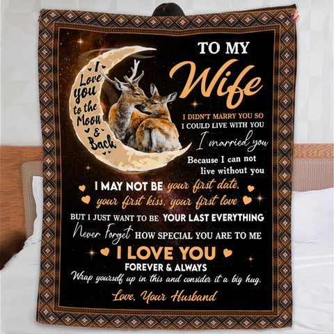 Wifey Gifts, I Didn't Marry You Deer Couple Moon, Personalized Blanket, Gifts For Wife Couple, Custom Fleece Sherpa Blanket