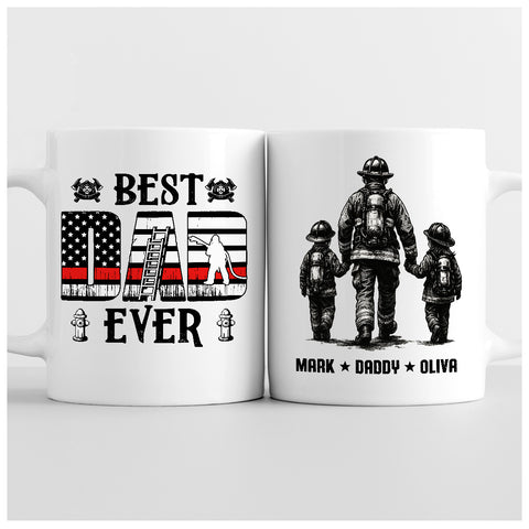 Dad Ever Firefighter Mug, Personalized Coffee Cup For Proud Fireman Father And Kids, Firefighter Gifts For Dad, Husband Or Grandpa, Thoughtful Gifts Father’s Day, Birthday, Or Christmas