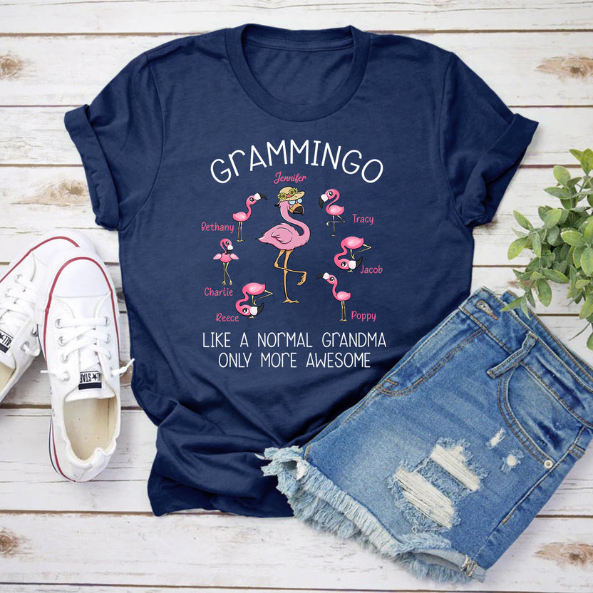 Personalized To My Mimi Gifts For Grandma Grammingo Like A Normal Grandma But More Awesome Pink Flamingo Women T-Shirt Custom Names For Mother's Day Birthday Christmas Customized Unisex Shirt