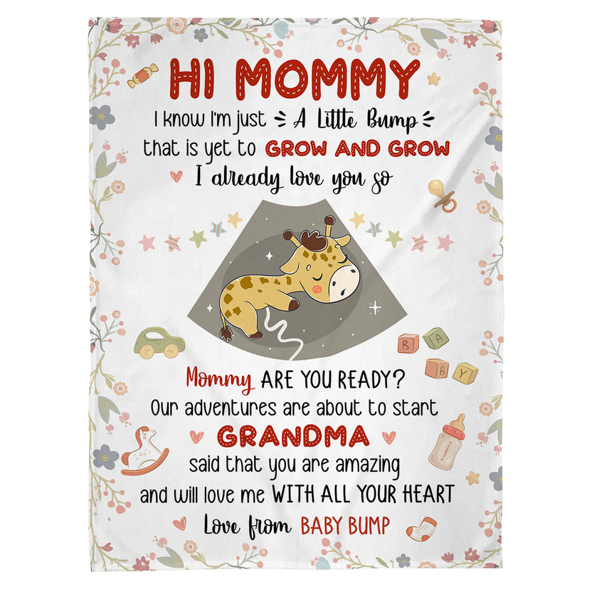Mom To Be Gifts, I Already Love You Floral Cute Baby Giraffe Sleeping Ultrasound Mommy's Tummy, Personalized Blanket, Gifts For New Mommy, Fleece Sherpa, New Mom Blanket Mother's Day