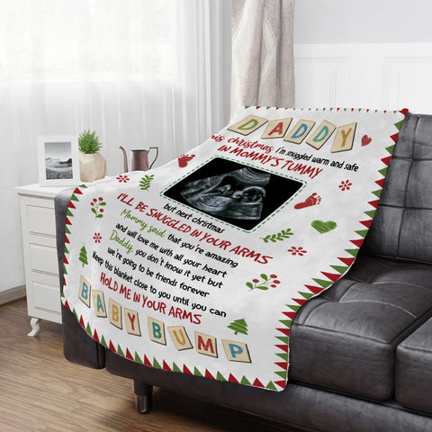 New Dad Gifts, This Christmas I'm Snuggled Warm And Safe In Mommy's Tummy Baby Ultrasound, Personalized Blanket, Gifts For New Daddy, Fleece Sherpa Blanket, Gifts For Xmas