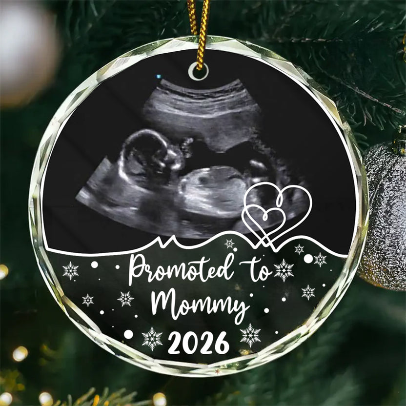 Mom To Be Gifts, Personalized Sonogram Glass Ornament, Promoted To Mommy Year, Custom Baby Photo Keepsake, Pregnancy Announcement, Expecting Mom Holiday Item,  Gifts For Mommy