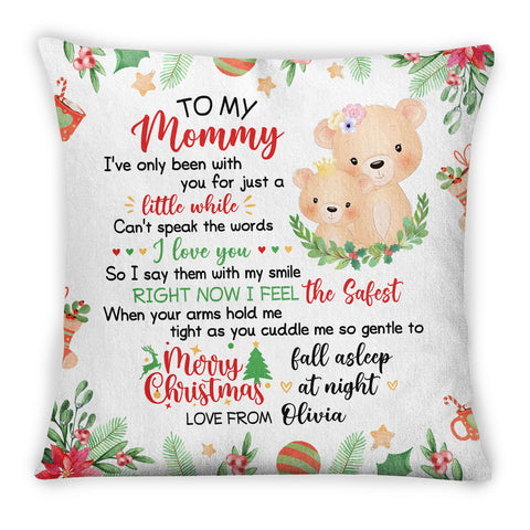 Personalized Square Pillow For New Mom From Family Pregnancy Gifts I've Only Been With You Xmas Decor Cute Bear Mommy And Baby Custom Name Double Sided Sofa Couch Cushion On Christmas