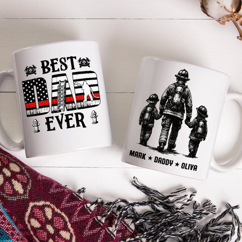 Dad Ever Firefighter Mug, Personalized Coffee Cup For Proud Fireman Father And Kids, Firefighter Gifts For Dad, Husband Or Grandpa, Thoughtful Gifts Father’s Day, Birthday, Or Christmas
