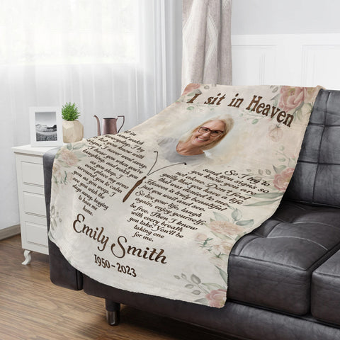 Memorial Gifts, Personalized Memorial Blanket With Photo, Angel In Heaven As Sit In Heaven Butterflies With Photo, Loss Of Mom Dad Blanket, Fleece Sherpa, Sympathy Gifts For Anniversary