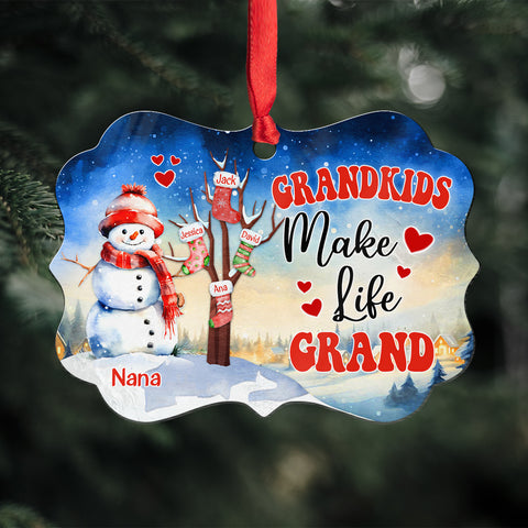 Gifts For Grandma, Cute Stocking In Xmas Tree Grandkids Make Life Grand, Personalized Christmas Ornament, Gifts For Gigi From Grandkids, Xmas Tree Hanging Medallion Aluminum Ornament