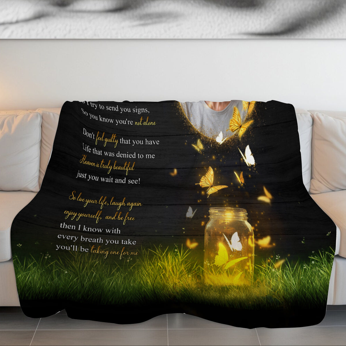 Sympathy Gifts, Personalized Blanket With Photo Comfort Message From Above, Photo Tribute Style, Memorial Words Of Peace And Comfort, Loss Of Mom Dad Blanket, Fleece Sherpa