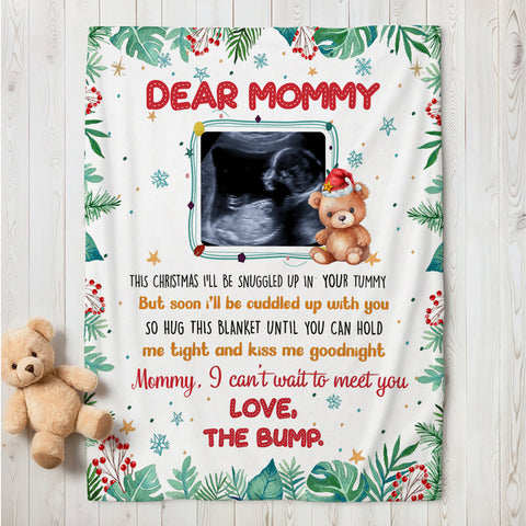 New Mom Gifts Ideas, Mommy I Can't Wait To Meet You Bear With Sonogram Photo, Personalized Blanket, Gifts For Mommy First Mom, Fleece Sherpa, Mom To Be Blanket, Gifts For Christmas