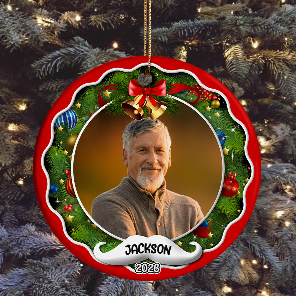 Xmas Frame Custom Photo Grandpa Cute With Beard Name & Year, Grandpa Christmas Photo Ornament, Family Christmas Keepsake, Holiday Tree Decoration, Gifts For Mom Dad Daughter Son
