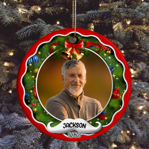 Xmas Frame Custom Photo Grandpa Cute With Beard Name & Year, Grandpa Christmas Photo Ornament, Family Christmas Keepsake, Holiday Tree Decoration, Gifts For Mom Dad Daughter Son