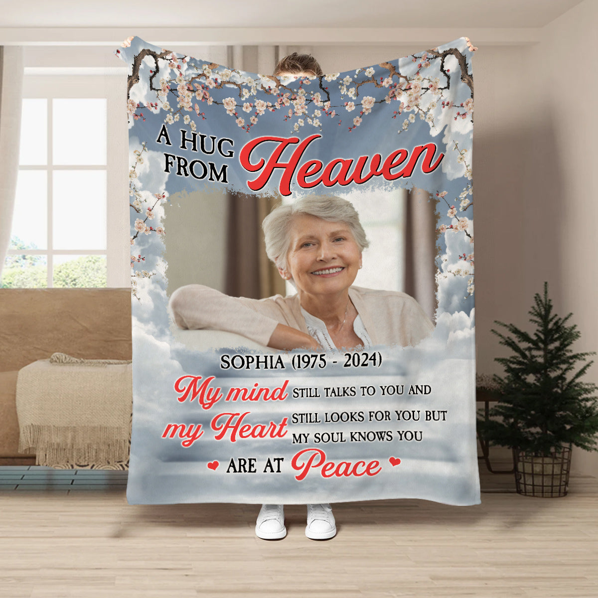 Remembrance Gifts, Personalized Memorial Blanket With Photo, My Mind Still Talks Heart Looks For You, Loss Of Grandfather