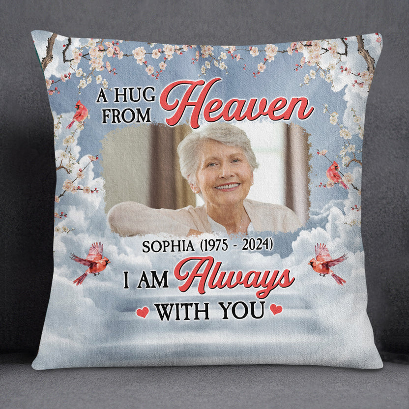 Memorial Gifts, Personalized Memorial Square Pillow, Always With You Red Bird Blossom Tree, Gifts For Loss Of Mom Grandpa, Sofa Couch Cushion, Funeral Gifts For Anniversary Birthday