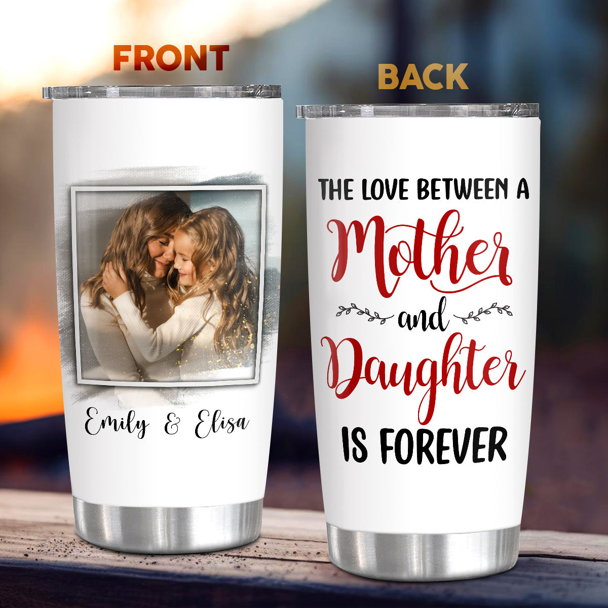 Gifts For Mom, Love Between Mother And Daughter Is Forever, Personalized Photo Tumbler, Gifts For Mother Mom From Children Kids, Stainless Steel 20 Oz Travel Cup, Gifts For Birthday