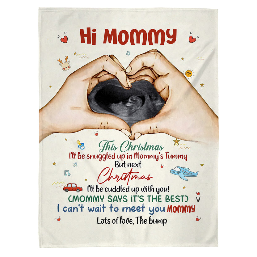 Mom To Be Gifts, This Christmas I'll Be Snuggled Up In Mommy's Tummy Baby Ultrasound, Personalized Photo Blanket, Gifts For Mommy, Fleece Sherpa, New Mom Blanket, Gifts For Christmas