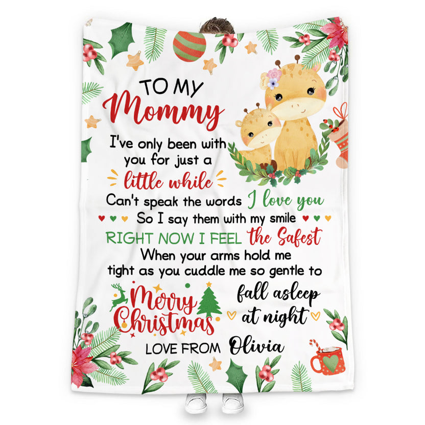 Personalized Blanket For New Mom From Baby Family Giraffe Mom With Baby Sleeping I've Only Been With You Christmas Decor Custom Name Pregnancy Gifts Fleece Sherpa Blanket For Christmas