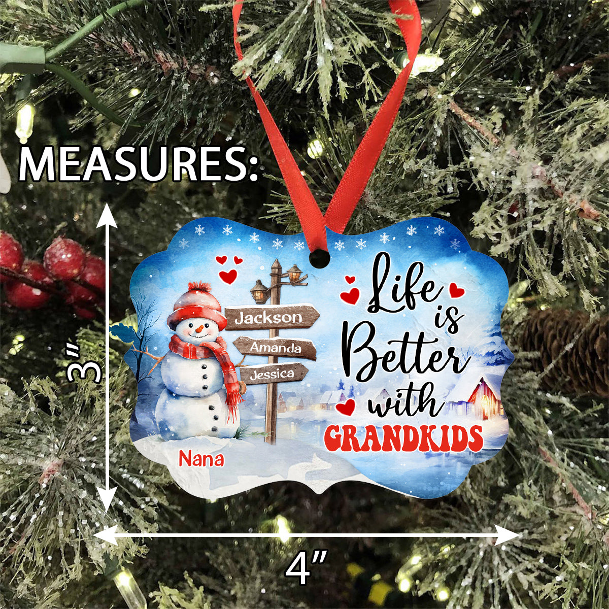 Gifts For Grandma, Cute Xmas Winter Street Sign Life Is Awesome With Grandkids, Personalized Christmas Ornament, Gifts For Nana From Grandkids, Xmas Tree Hanging Medallion Aluminum