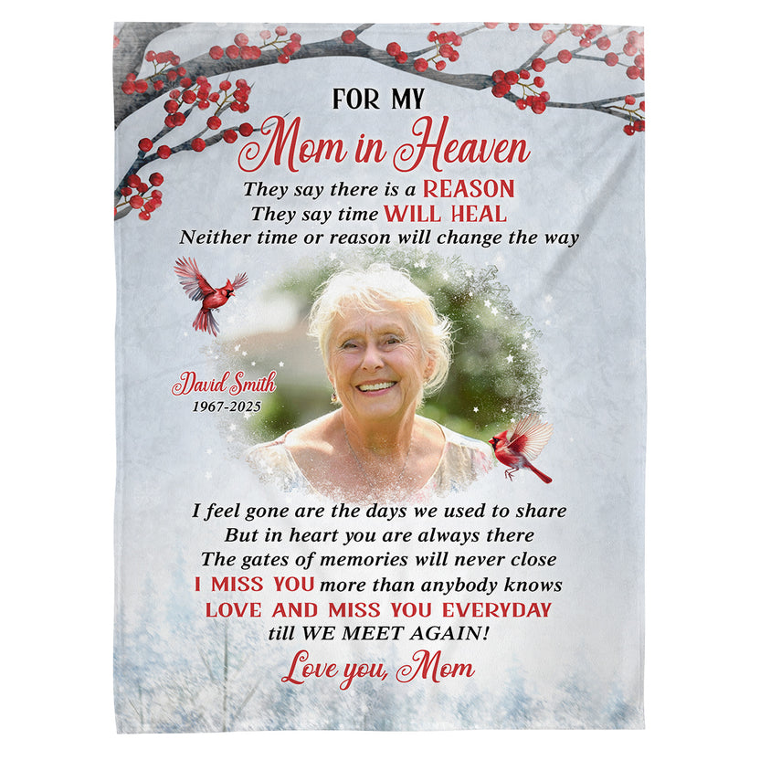 Sympathy Gifts, Memorial Blanket With Photo, Memorial Photo Upload For My Mom In Heaven Till We Meet Again, Loss Of Loved Ones Blanket, Fleece Sherpa, Funeral Gifts For Anniversary