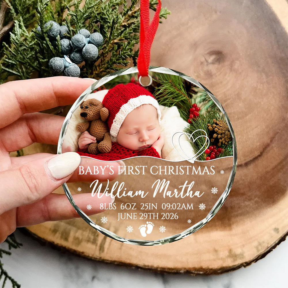 Family Gifts, Baby's First Christmas Circle Glass Ornament, Newborn Holiday Decoration, Newborn Keepsake, Custom Holiday Glass Tree Ornament, Gifts For New Siblings Baby Children