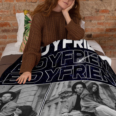 Gifts For Couple, Boyfriend Photo Collage Blanket, Personalized Name And Year, Black With Multiple Photos Gifts For Him Her Fleece Sherpa Blanket Valentine Anniversary