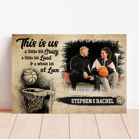 Personalized Name Couple Basketball Canvas Wall Art, A Little Bit Loud & A Whole Lot Of Love Quote Decor, Athletic Theme Print Canvas Wall Art, Gifts For Him Her Poster Prints Decor