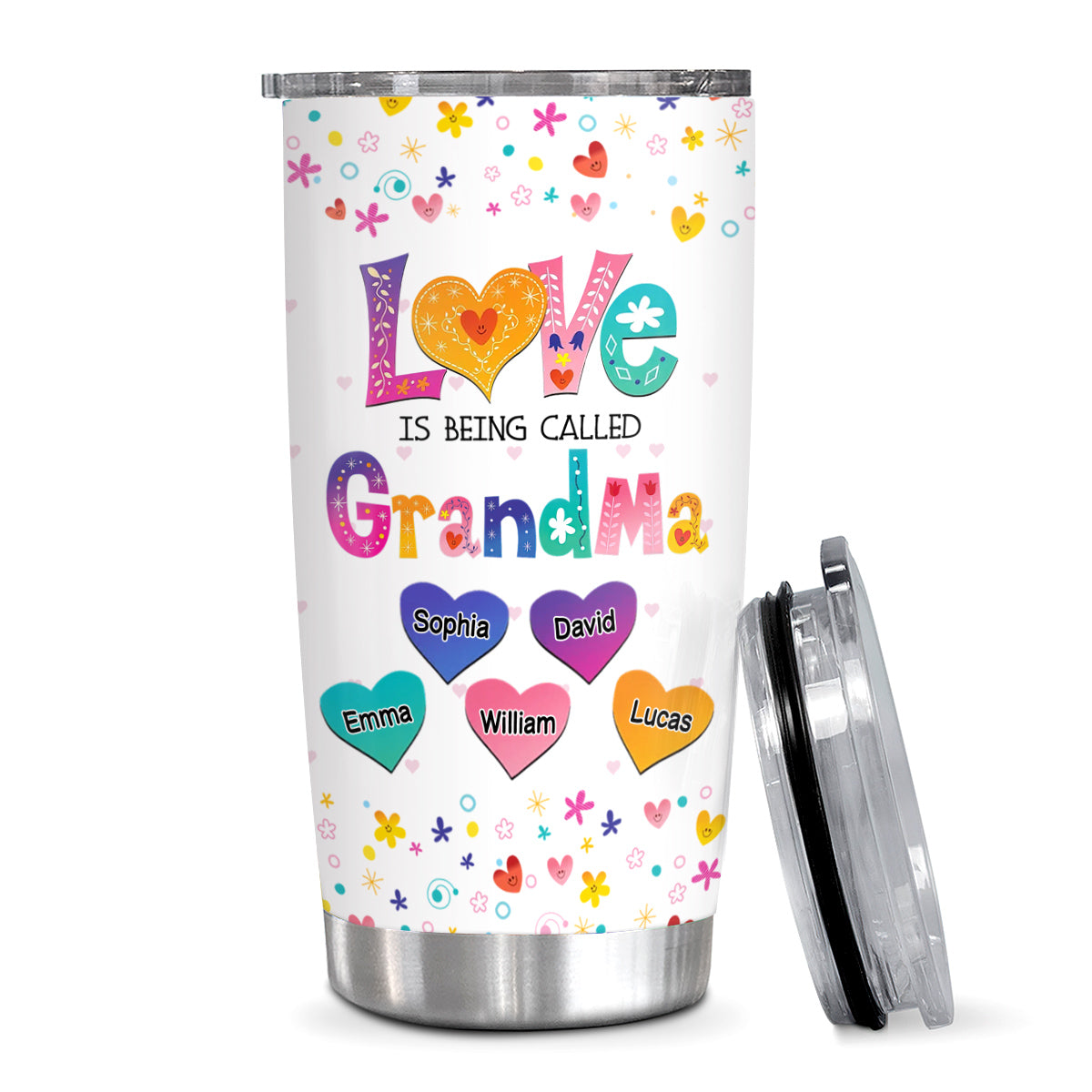 Gifts For Grandparents, Colorful Pattern Mom Grandma Love Is Being Called Grandma , Personalized Tumbler, Gifts For Gigi From Grandkids, 20oz With Lid Travel Cup Mother's Day