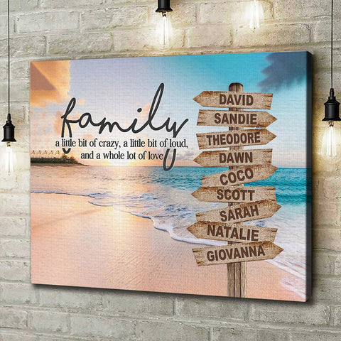 Gifts For Family, Family A Little Bit Of Crazy Street Sign Beach Printed , Personalized Canvas Wall Art, Gifts For Mom Dad, Poster Prints Home Decor, Family Wall Art, Gifts For Birthday