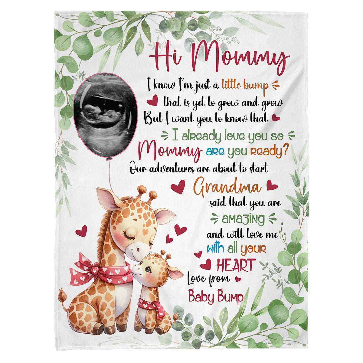 Mom To Be Gifts, I Already Love You Leaf Mommy Baby Giraffe With Balloon Green Leaf, Personalized Blanket, Gifts For New Mom