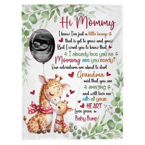 Mom To Be Gifts, I Already Love You Leaf Mommy Baby Giraffe With Balloon Green Leaf, Personalized Blanket, Gifts For New Mom