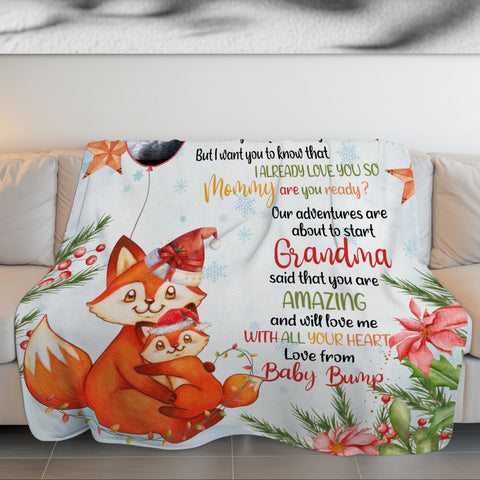 Fox Pregnancy Announcement Blanket From Baby Bump Hi Mommy, Ultrasound Reveal Gifts New Mom And Father, Soft Blanket For Expecting Mother, Cute Christmas Keepsake Gifts For New Parents