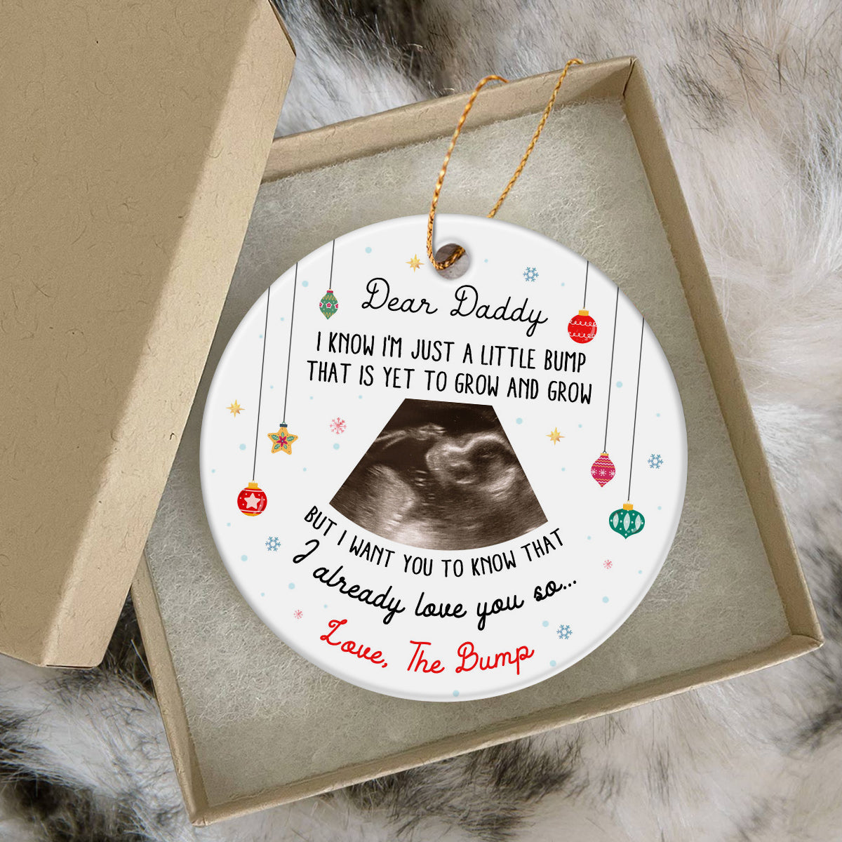 Dear Daddy Ultrasound Ornament, Love The Bump Gift Personalized Sonogram Christmas Ornament, Pregnancy Reveal For Dad, New Dad Xmas Keepsake