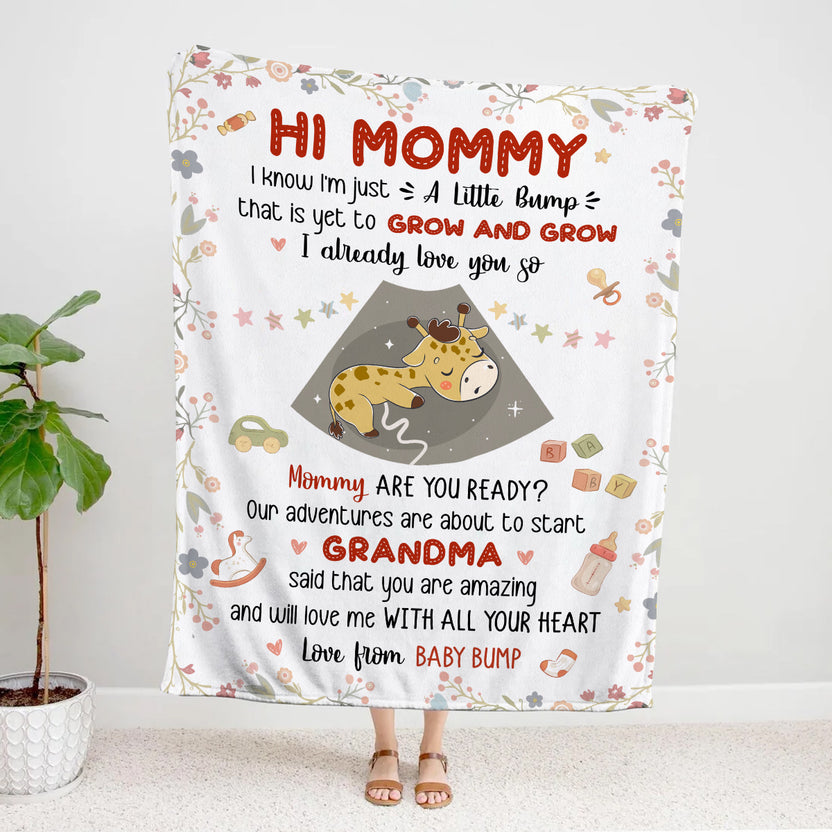 Mom To Be Gifts, I Already Love You Floral Cute Baby Giraffe Sleeping Ultrasound Mommy's Tummy, Personalized Blanket, Gifts For New Mommy, Fleece Sherpa, New Mom Blanket Mother's Day