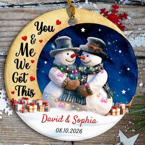 You & Me Cute Couple Crescent Moon, Custom Ceramic Christmas Ornament, Personalized Name Winter Family Theme, Tree Hanging Decor, Couple Keepsake, Personalized Christmas Ornament Gifts