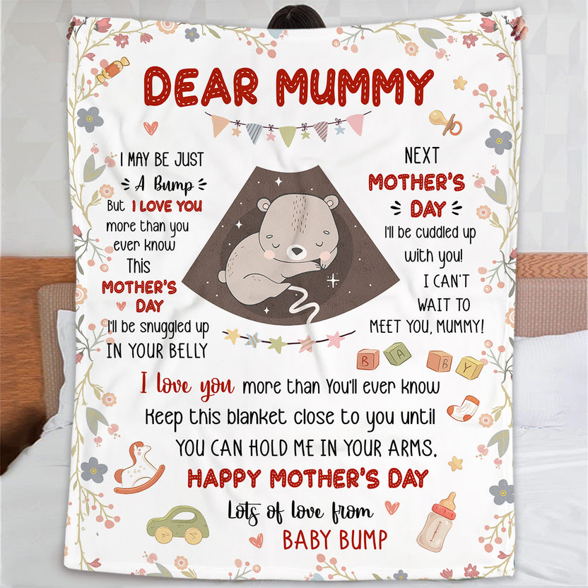Mom To Be Gifts, Cute Baby Bear Sleeping In Mommy's Belly Keep This Blanket Close Until You Can Hold Me In Your Arms, Personalized Blanket For New Mommy, Fleece Sherpa Mother's Day