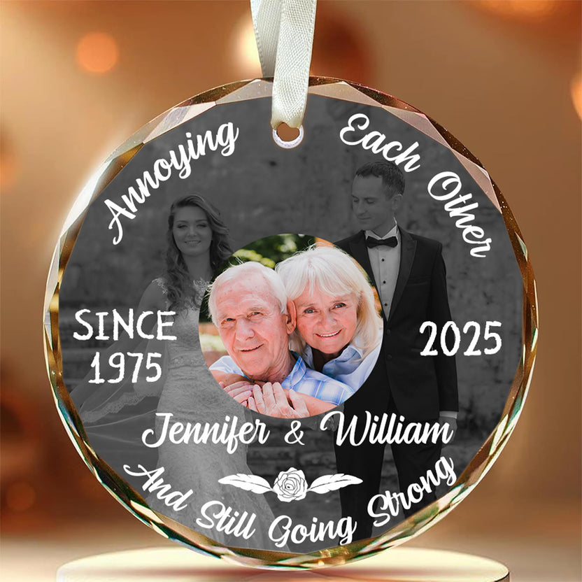 Annoying Each Other Since Year And Still Going Strong Glass Ornament, 50th Wedding Anniversary Keepsake, Then And Now Photo Decor, Gifts For Parents Family Him Her, Valentine