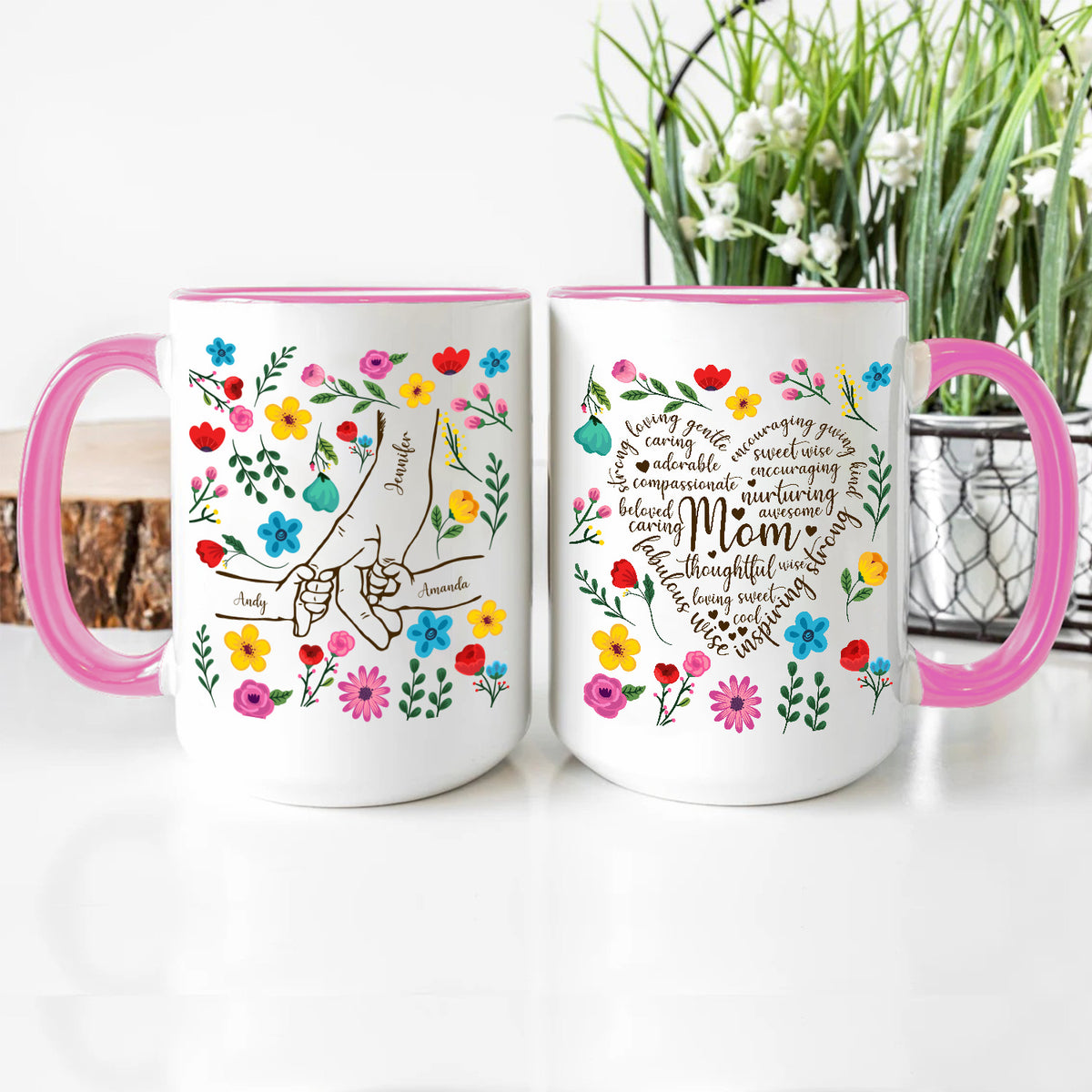 Gifts For Mother, Mom Thoughtful Awesome Sweet Love Holding Mom's Hand Flower, Personalized Coffee Mug, Gifts For Mother From Daughter Son, Ceramic Cup 11 15oz Cup, Gifts For Birthday